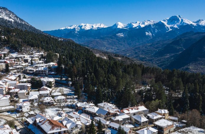 Elati,Village,Under,The,Snow,trikala,Area,Greece